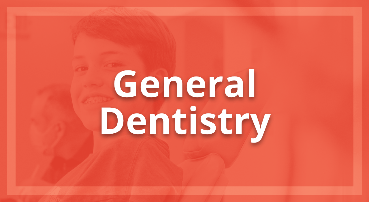 General Dentistry at Dupont Family Dentistry. Orange overlay on image of child in dentist chair. Learn more.